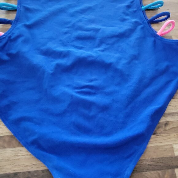 Z by Zella Girls One Piece Royal Blue Swimsuit with Rainbow Laddered sid… - Picture 7 of 8
